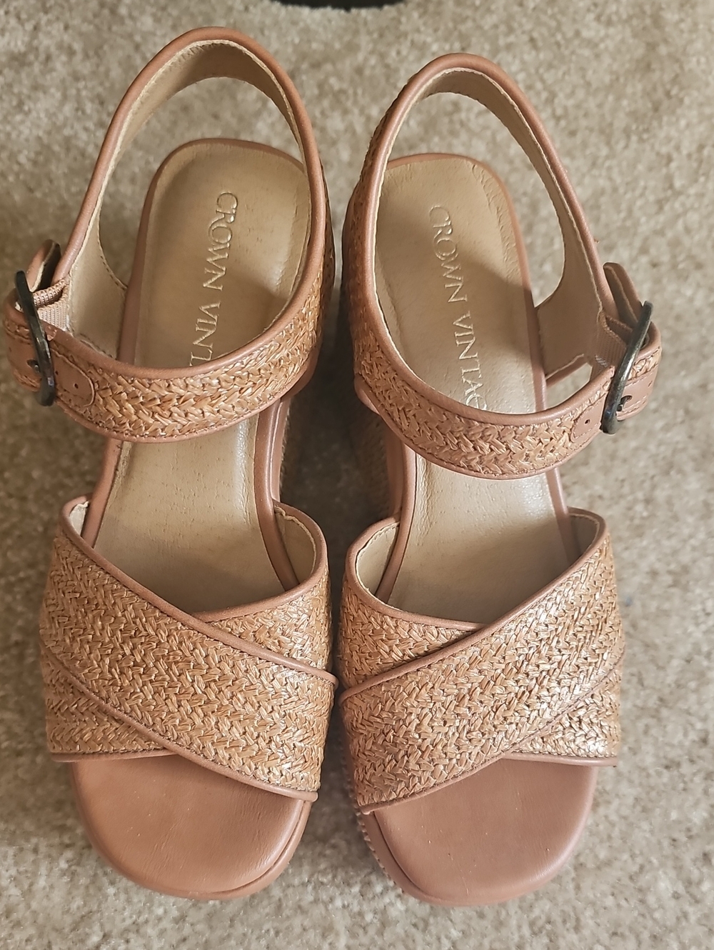 Crown Vintage Tan Woven Leather Slingback Sandals